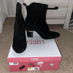 Black suede heel booties